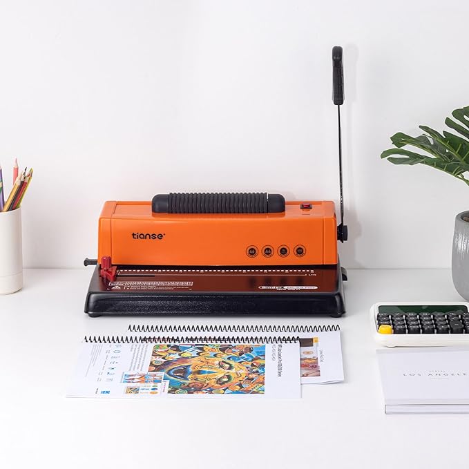 TIANSE Binding Machine, Spiral Coil Binder Machine, Manual Book Maker Punch Binder with Electric Coil Inserter,Suit for Letter Size / A4 / A5