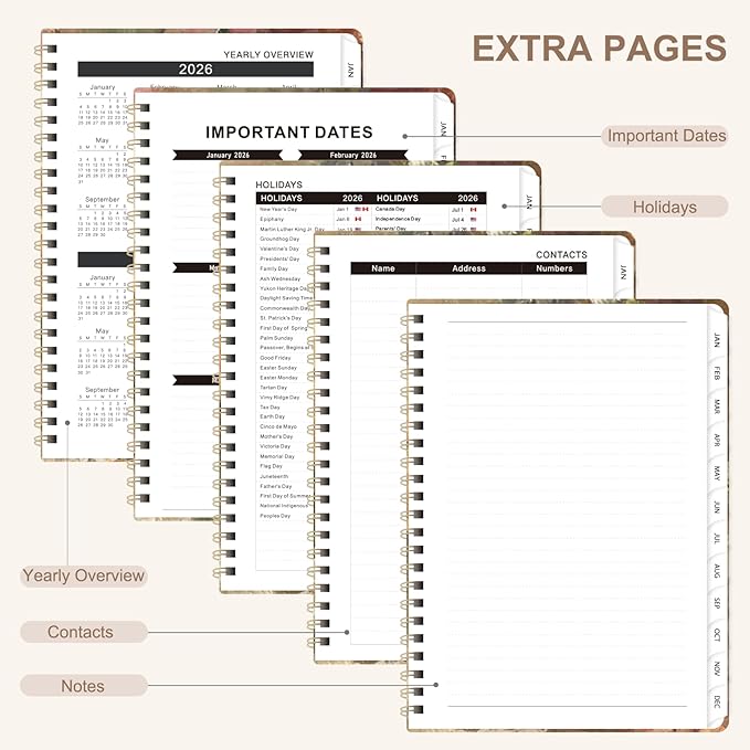 2026 Planner, Weekly and Monthly Academic Planner Calendar (JAN.2026 - DEC.2026), Planning Agenda Book, for Office Desk Accessories and School Supplies, A5(6.3" x 8.5")