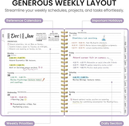 2026 Planner, Weekly and Monthly Calender Planner, Jan 2026 to Dec 2026, Hardcover 2026 Calendar Planner Book with Tabs & Inner Pocket, Office Home School Supplies for Women & Men - A5 (6.3" x 8.5"), Purple