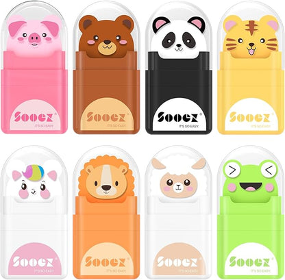 Sooez 8 Pack Pencil Erasers with Clean up Roller, Cute Erasers for Kids, Animal Fun Eraser with Shaving Roller and Cover, for Teacher Class Favor School Supplies Home Office Party