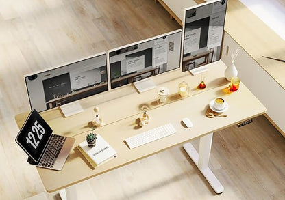 Electric Standing Desk, Adjustable Height Stand up Desk, 63x24 Inches Sit Stand Home Office Desk with Splice Board, White Frame/Nature Top