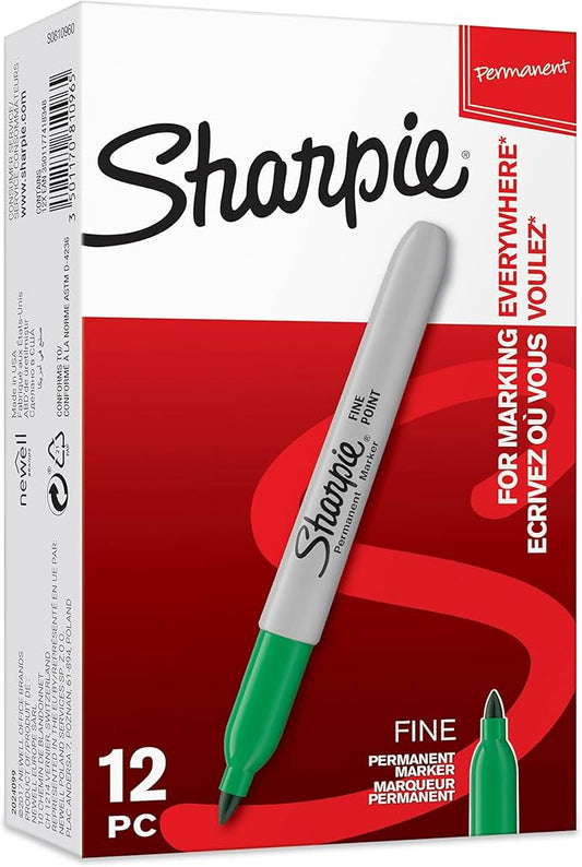 Sharpie Permanent Markers, Fine Point, Green,12 Count