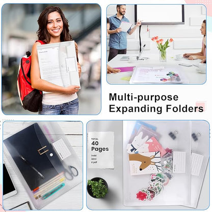 12 Pack Large Clear Document Folders,Legal Size(11"×14"),TFDLCG zm Plastic Envelope with Snap Closure,Poly Envelopes File Folder with 1 Inch Expansion,for School Home Office