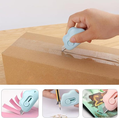 3Pcs Mini Paper Cutter Box Cutter Retractable with Key Chain Hole, Portable Letter Opener with Cute Cloud Shape, School And Office Supplies,Office Supplies