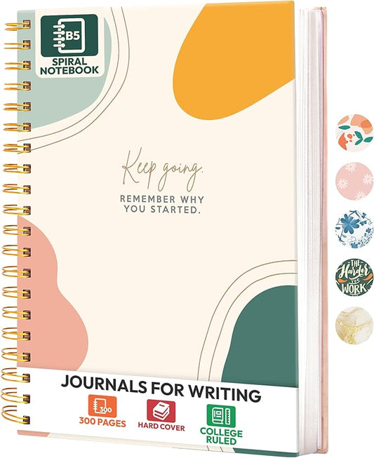 Journals for Writing, 300 Thick Pages, 10.25" X 7.25, Large Hardcover College Ruled Spiral Notebook, Perfect for Note taking, Journaling