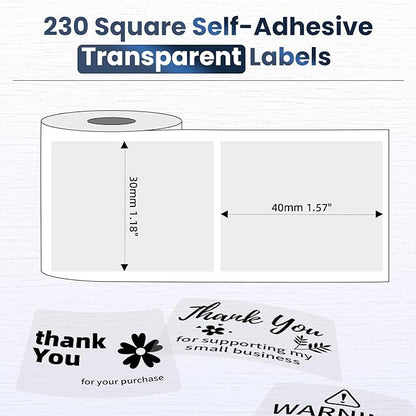 M260 Clear Thermal Labels 1.57'' x 1.18'' (40 x 30 mm), Multi-Purpose Adhesive Transparent Thermal Labels Compatible with Label Maker M110/ M220/ M221/ M120/ M200/M150/M100, 230 Labels/Roll