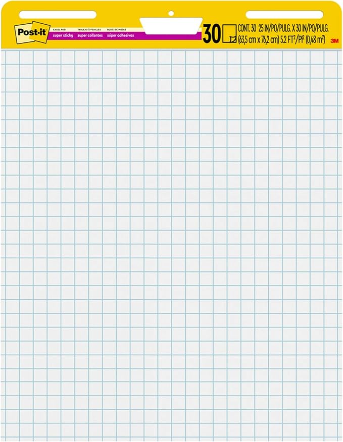 Post-it Super Sticky Easel Pad 25 x 30 Inches 30 Sheets/Pad 2 Pads (560) Large White Grid Premium Self Stick Flip Chart Paper Super Sticking Power