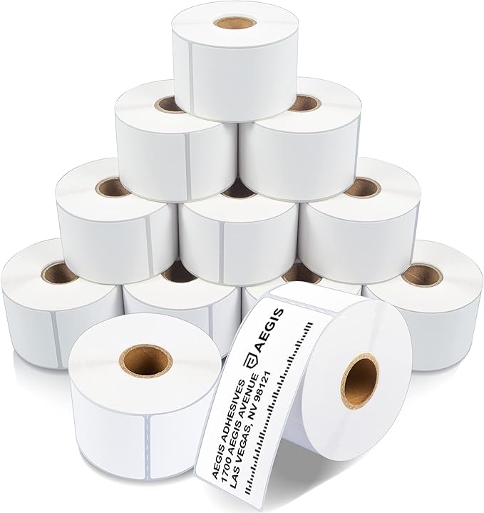 Aegis Adhesives - 2” X 4” Direct Thermal Labels for Shipping & Postage, Perforated & Compatible with Rollo, Zebra, & Other Desktop Label Printers (12 Rolls, 350/Roll)