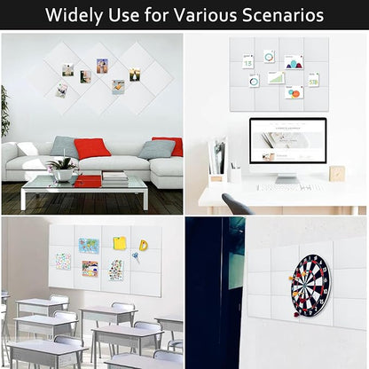 Large Cork Board Alternative for Walls, 47"x35" 12 Pack Felt Wall Tiles Bulletin Board with 30 Push Pins, Sticky Notes, Cork Boards for Office Pin Board Tack Board Felt Boards (White)