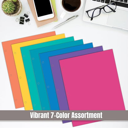 2 Pocket Folders, Assorted 7 Vibrant Colors with Complementing Interior Colors, Fits Letter Size Paper, for School, Office, Home (3 Hole Punched, 50)