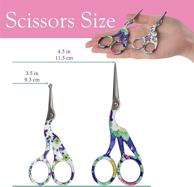Stork Bird Rounded Safety Tip Embroidery Craft Stainless Steel Crane Scissors - Assortment A - 2 Pairs