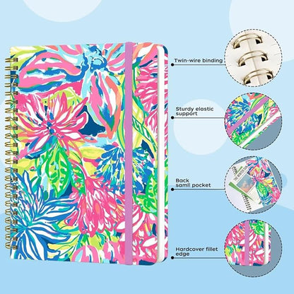 Spiral Notebook - A5 Spiral Notebooks, 8.3'' × 5.8'', 160 Pages, Aesthetic Journaling Notebooks for Women, College Lined Notebook with Elastic Closure, Back Pocket, for School Office, Color printing