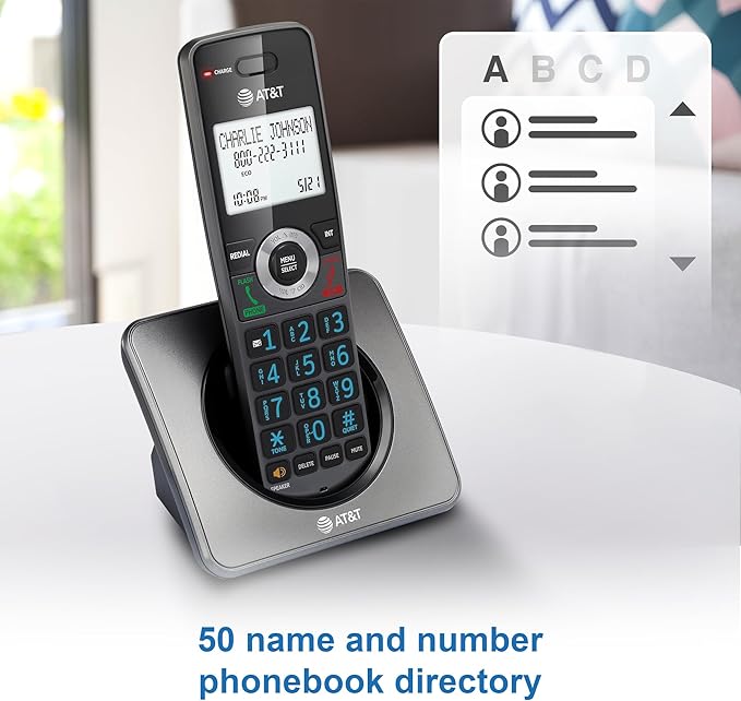 AT&T GL2101 DECT 6.0 Cordless Home Phone with Call Block, Caller ID, Full-Duplex Handset Speakerphone, 2" White Backlit Display, Lighted Keypad (Graphite & Black)