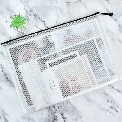 Vuzvuv 26pcs A4 Size 13"x 9.3" Mesh Zipper Pouch Zipper Bags,Document File Folders with Label Sticker,Waterproof Plastic Mesh Bag for File, Makeup, Board Game School Office Home Travel Storage