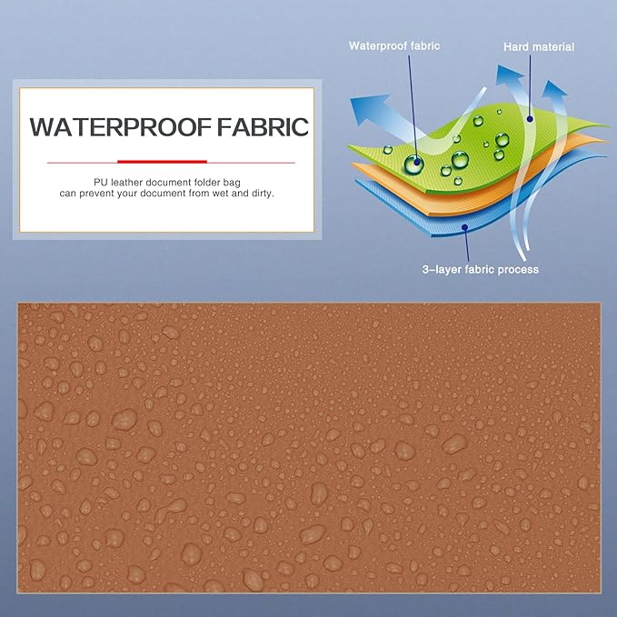 Toplive Document File Folder, Waterproof PU Leather A4 Letter Envelope Folder Case File Organizer Dual Layers Stylish Document Holder with 8 Card Holder 2 Pen Loop for Travel Office School, Brown