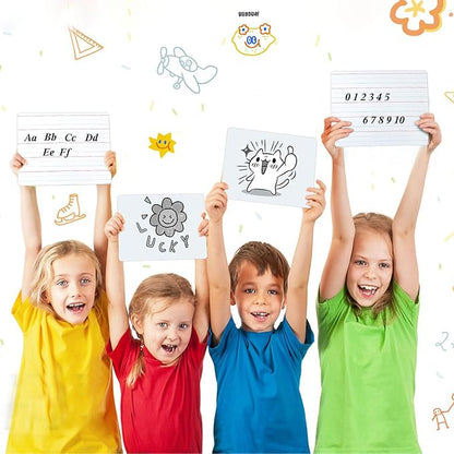 24 Pack Dry Erase Boards, 9"x12" Double Sided Whiteboards Small Whiteboards with Lines for Students, Kids, Teacher Classroom, Mini Portable White Boards with 24 Makers, 24 Erasers