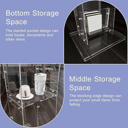 Acrylic Podium Stand With Storage Shelf,Segmented Transparent Lecterns & Podiums,Pulpits For Churches、Conference、Speeches、Weddings、Classroom、Concert,47" H Professional Presentation Podiums