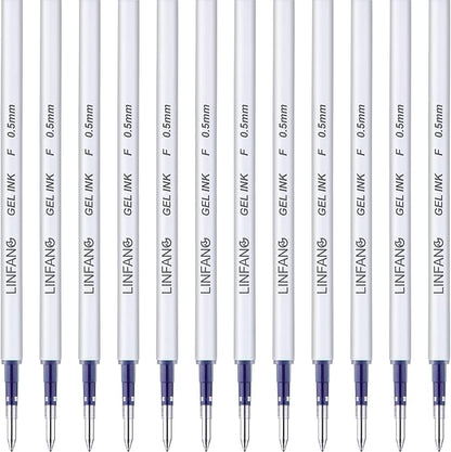 Blue Gel Pens Refills, 12 Pack Retractable Gel Ink Pen Refills Bulk, Fine Point 0.5mm Tip Smooth Writing Quick Dry Gel Pen Refills for Journaling Writing School Office Supplies (12 Blue)