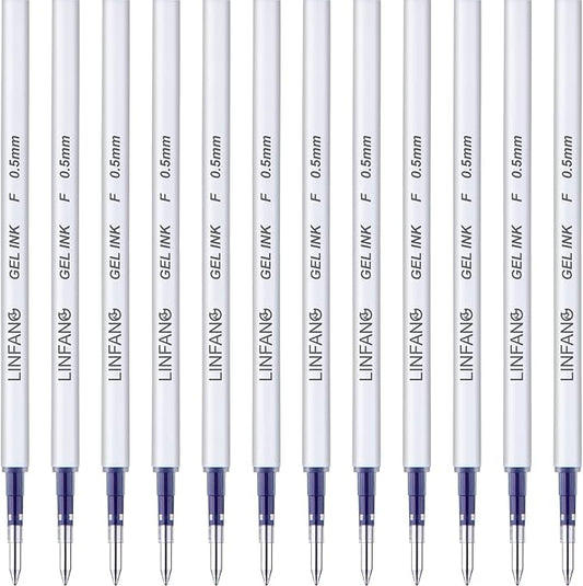 Blue Gel Pens Refills, 12 Pack Retractable Gel Ink Pen Refills Bulk, Fine Point 0.5mm Tip Smooth Writing Quick Dry Gel Pen Refills for Journaling Writing School Office Supplies (12 Blue)