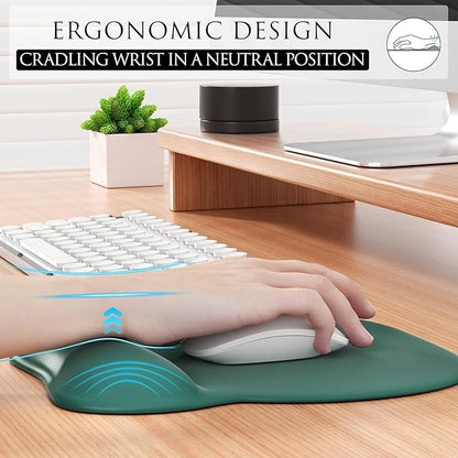 MROCO Ergonomic Mouse Pad with Gel Wrist Rest, Comfortable Mousepad with Smooth Wrist Support Surface and Non-Slip PU Base for Pain Relief, Computer, Laptop, Office & Home, 9.4 x 8.1 in, Forest Green