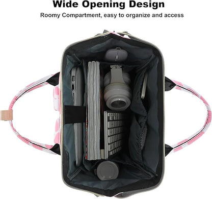 Cow Print Laptop Backpack College School Backpack Bookbags Nurse Backpacks Travel Bags for Women Girls Fits 15.6 Inch Notebook (Pink)