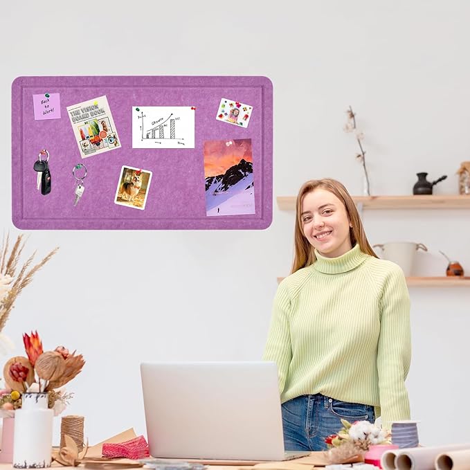 Vuzvuv Violet Purple 28"x16" Large Cork Board with 50 Push Pins & Sticky Notes, Self-Adhesive Bulletin Board No Damage for Wall, Felt Pin Board for Paste Notes, Photos, Schedules Offices Home