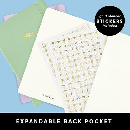 PAPERAGE 2026 Weekly & Monthly Planner, 12 Months (January 2026 - December 2026), 5.6 in x 8 in, Hardcover 2026 Planner with Weekly & Monthly Spreads, Note Pages, Stickers & Back Pocket – Turquoise