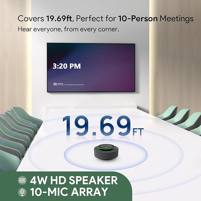 Yealink MSpeech USB Speakerphone with Teams Certificed 10 Microphone Arrays 19.6ft Pickup Radius 4W HD Full-Duplex Speaker with AEC for Medium-Sized Conference Room Microsoft AI Transcription