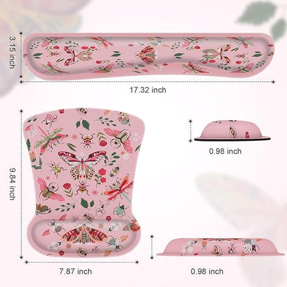 iCasso Ergonomic Mouse Pad with Wrist Rest, Keyboard Wrist Rest Mouse Wrist Rest, Made of Memory Foam, Easy Typing and Relieve Wrist Pain, Perfect for Computer Keyboard Office(Pink Butterfly)