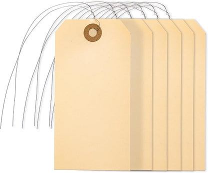 Perco Manila Shipping Tags #5 4 3/4" x 2 3/8" (12 x 6 cm) with Metal Wire Pack of 100
