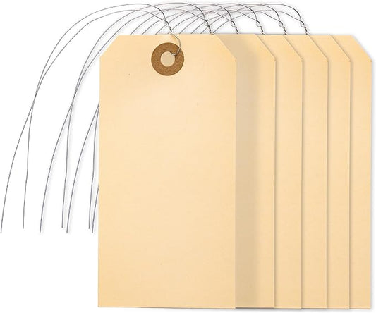 Perco Manila Shipping Tags #5 4 3/4" x 2 3/8" (12 x 6 cm) with Metal Wire Pack of 100