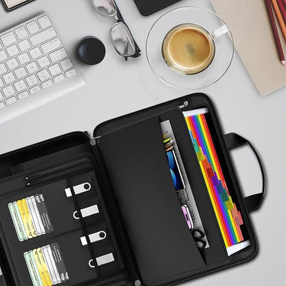 Accordion File Organizer,Fireproof Document Box with Lock,Large 13 Pocket Expanding File Folder,Hard-Shell Portable Safe Storage for Letter/Legal Document,Laptop,Valuables-Black