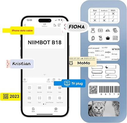 NIIMBOT Thermal Transfer Cable Labels 0.49" x 4.29", Only for B18 Label Maker, PET Material, Waterproof and High-Temperature Resistance, Long Storage Time, 1 Roll of 60, White