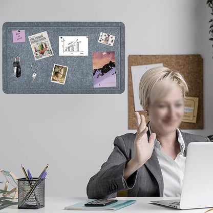 Vuzvuv Dark Grey 28"x16" Large Cork Board with 50 Push Pins & Sticky Notes, Self-Adhesive Bulletin Board No Damage for Wall, Felt Pin Board for Paste Notes, Photos, Schedules Offices Home