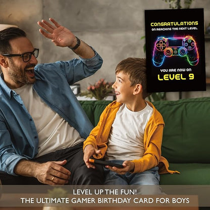 Gooji 5x7 Gamer Birthday Card for Boys and Girls - Level-Up Design for Ages 9, 10, 11, 12 - Perfect Gaming Party Greeting Card (11Y)