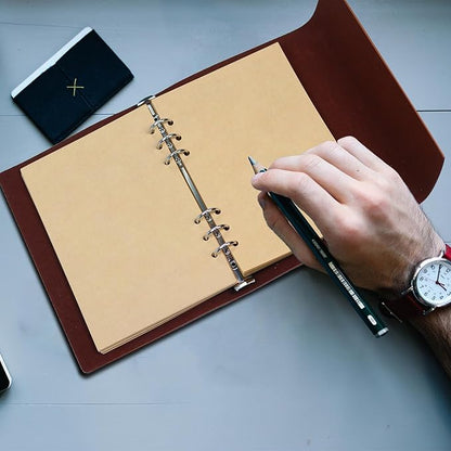 A5 Refill Paper, Unlined Blank Kraft Paper,100GSM Thick Refillable Paper 6 Hole Filler Inserts Loose Leaf Paper,for A5 6 Ring Binder,80 Sheets (160 Pages)(Kraft-Blank-A5)