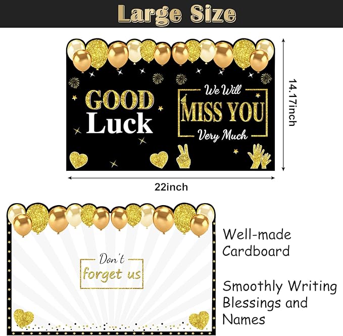 Retirement Greeting Card for Men Women, Large Black Gold Guest Signature Book Gifts, We Will Miss You Good Luck Blessing Greeting Card for Going Away Farewell Decorations Party Supplies.