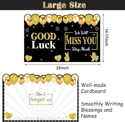 Retirement Greeting Card for Men Women, Large Black Gold Guest Signature Book Gifts, We Will Miss You Good Luck Blessing Greeting Card for Going Away Farewell Decorations Party Supplies.