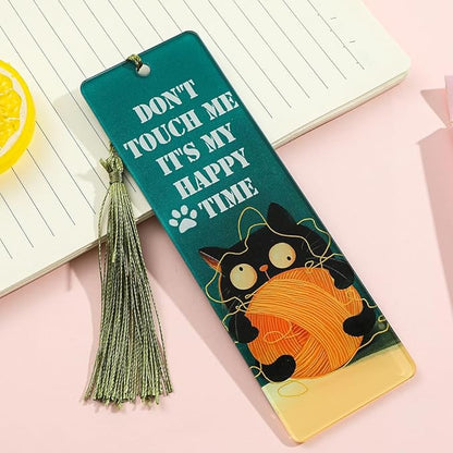 1pc Cute Pet Cat Tassel Bookmark - Acrylic Bookmarks for Book Lovers, Gifts for Teachers Students Reading Markers Ideal Gift for Back to School Season (Light Green Fringe-1)