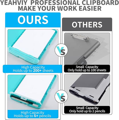 Clipboard with Storage, Large Capacity Nursing Clipboards with Low Profile Clip, Heavy Duty Plastic Storage Clipboard with Pen Holder, Side-Opening, Multifunctional Clipboard Case for Writing