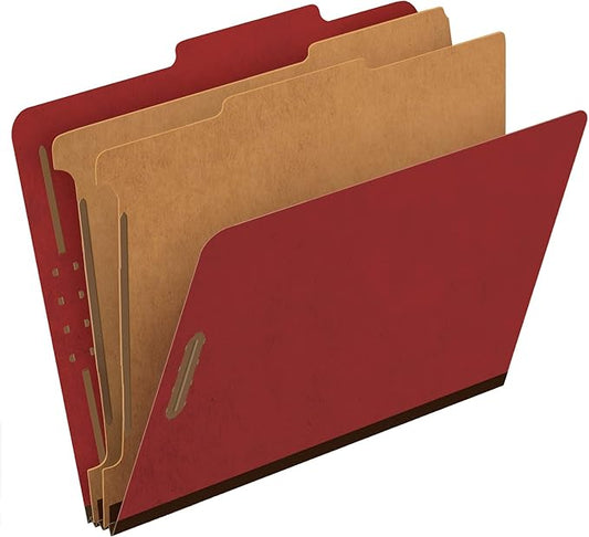 Pendaflex Recycled Classification File Folders, 2 Dividers, 2" Embedded Fasteners, 2/5 Tab Cut, Letter Size, Red (24075R), Specialty, Box of 10