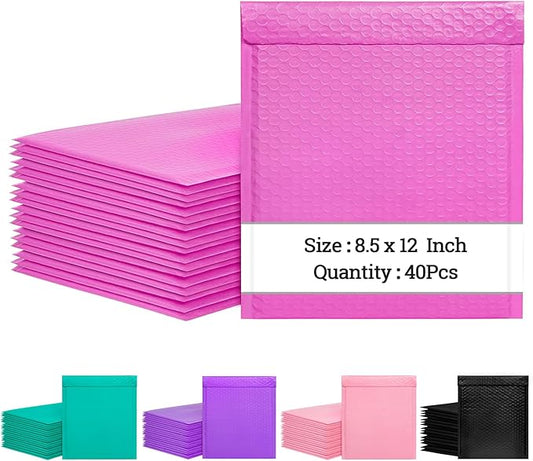 8.5x12 Inch Bubble Mailers 40 Pack, Self Seal Padded Envelopes for Small Business, Waterproof Shipping Bags, Hot Pink