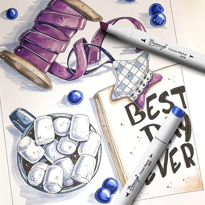 Bianyo 72 Colors Alcohol Markers Set, Dual Tip Art Markers with Bullet & Chisel Tips, Black Case with Customizable Card – Ideal for Coloring, Drawing, and Sketching as Thanksgiving & Christmas Gifts