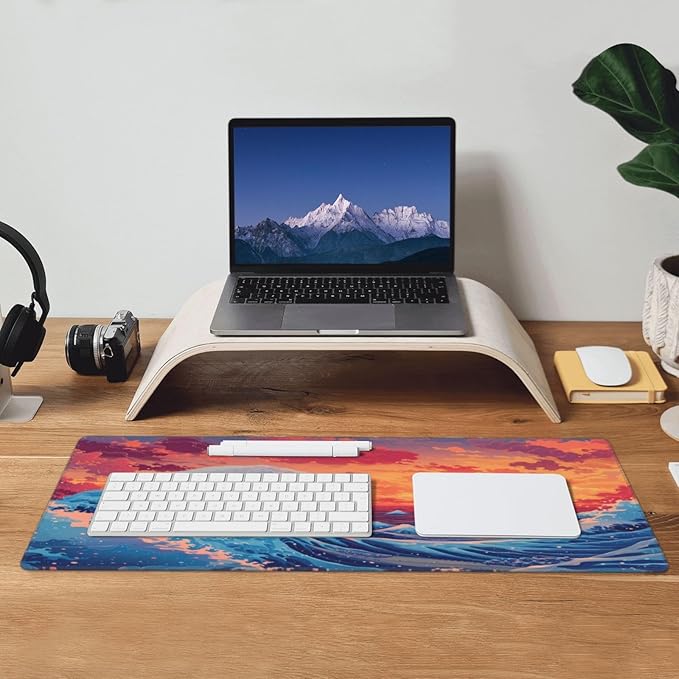 Gaming Mouse Pad Desk Pad,Extended Big Mouse Pad,31.5x11.8 Inch Long Computer Keyboard Mouse Mat Mousepad with 3mm Non-Slip Base and Stitched Edge for Gaming and Office… (Sunset Wave)