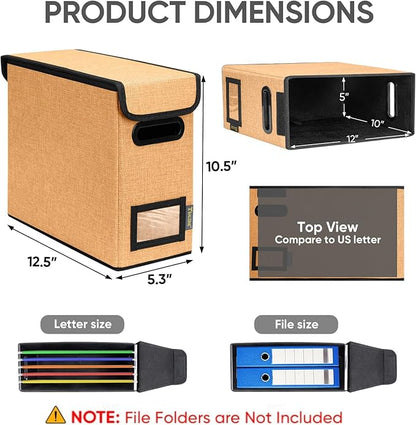 BALEINE File Organizer Box with Lid, Collapsible File Folder Organizer with Plastic Slide, Hanging File Folder Box for Office Document Storage (2 Pack, Orange, S)