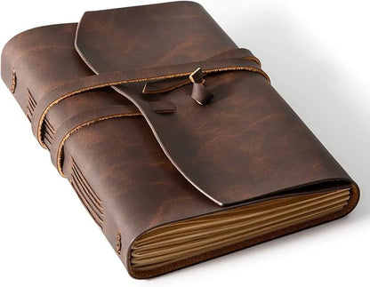 Leather Journal Notebooks for Work, A5 Size Diary, 6x8.1 Inch, Genuine Leather Journals for Writing, Vintage Style Personalized Journal, Ideal for Women and Men, Artists, Travelers, Dark Brown