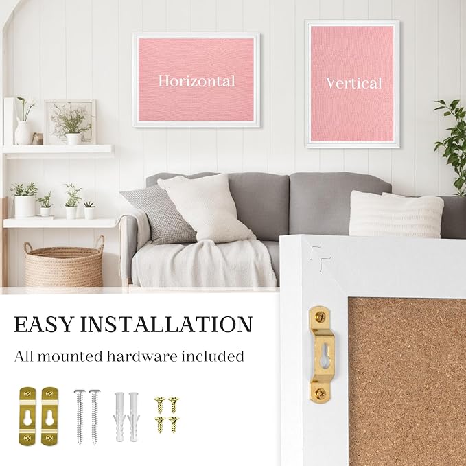 Large Pink Cork Board with Linen, 36" x 24" Hanging Wood Framed Bulletin Board, Picture Display Vision Board Corkboards for Wall Room School Office Decor, 10 Pushpins, 1 Pack