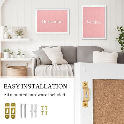 Large Pink Cork Board with Linen, 36" x 24" Hanging Wood Framed Bulletin Board, Picture Display Vision Board Corkboards for Wall Room School Office Decor, 10 Pushpins, 1 Pack