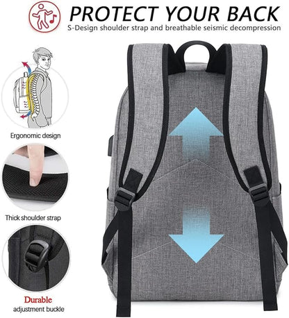 KYALOU Laptop Backpack, Lightweight Bookbag Casual Daypack for Men and Woomen, College with USB Charging Port - Gray