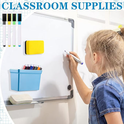 Boao Whiteboard Dry Magnetic Plastic Holder, 8 Pieces Colorful Magnetic Markers with Eraser Cap, Whiteboard Eraser for School Office Home 100th Day of School, 10 Pieces Totally(Simple)
